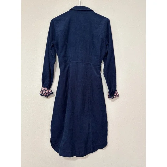 Anthropologie Maeve Navy Corduroy Front Tie Shirt Dress Womens Sz 2 Long Sleeve - Picture 4 of 7